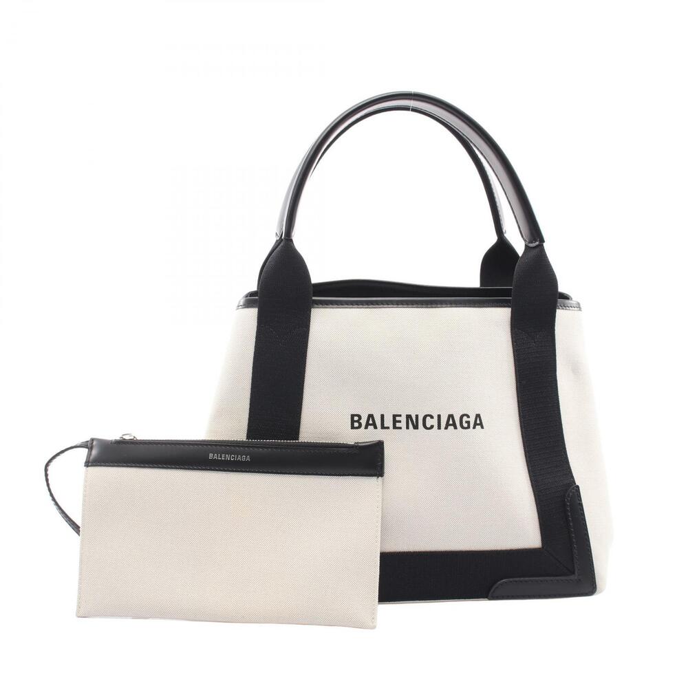 Balenciaga Navy Blue CABAS Tote Bag Canvas Leather Ivory White Black